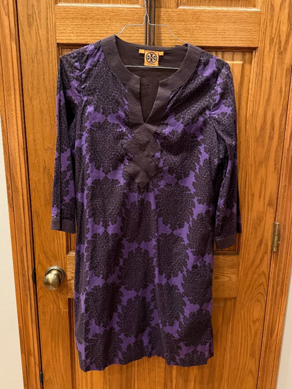 Tory Burch Safo Tunic Dress, Purple/Brown Floral Print, SZ 12